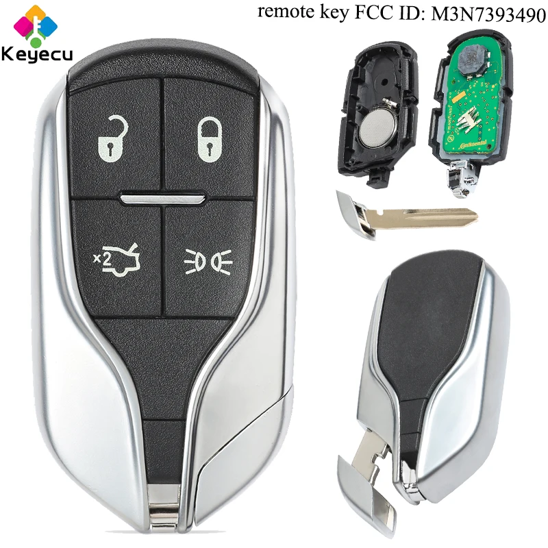 

KEYECU Remote Car Key - Light Button 4 Buttons & 433MHz & ID46 Chip - FOB for Maserati Ghibli Quattroporte - FCC ID: M3N7393490
