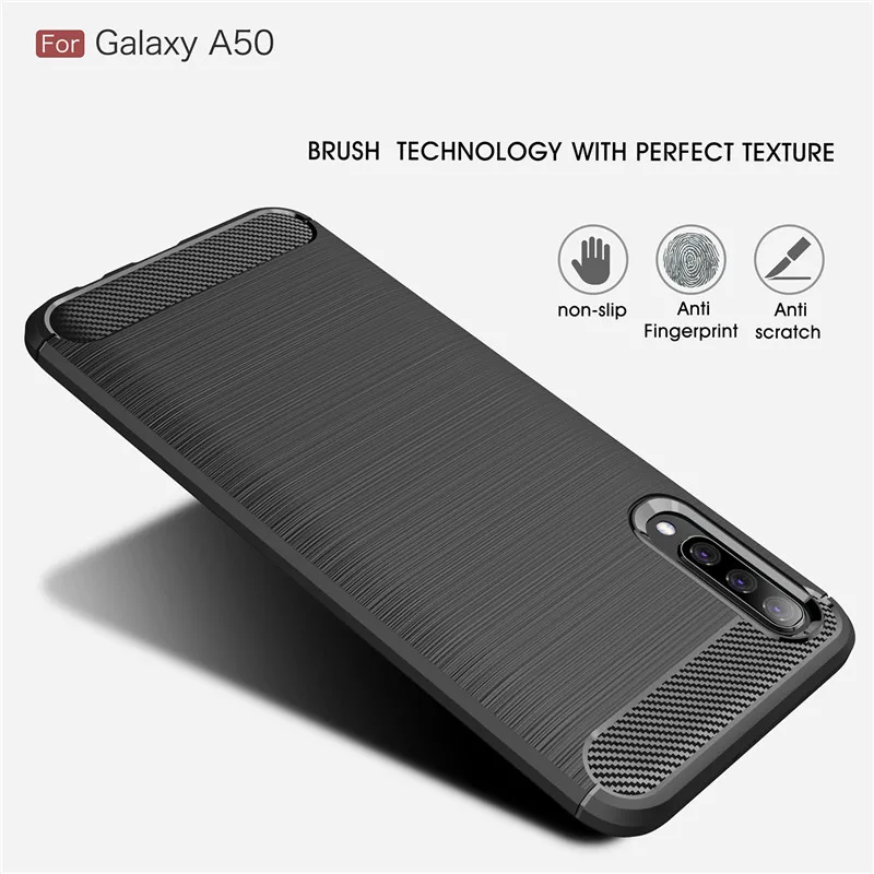 For Samsung Galaxy A50 A70 Case Carbon Fiber Shockproof Silicon Phone Case On For Galaxy A60 A20E Cover Full Protection Bumper