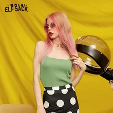 ELFSACK зеленый однотонный Вязаный топ в Корейском стиле женские топики красные Летние повседневные сексуальные женские топы