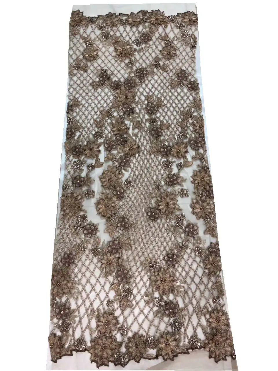

Latest 3d flower beaded Tulle Lace fabric handmade french lace fabric with lots of beads sequins for party 15 Yards/lot RG460