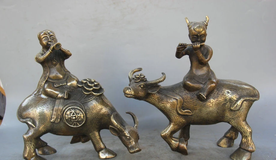 10 &quotКитайский медный Tong Zi мальчик девочка Зодиак Год бык Oxen herder herdsman