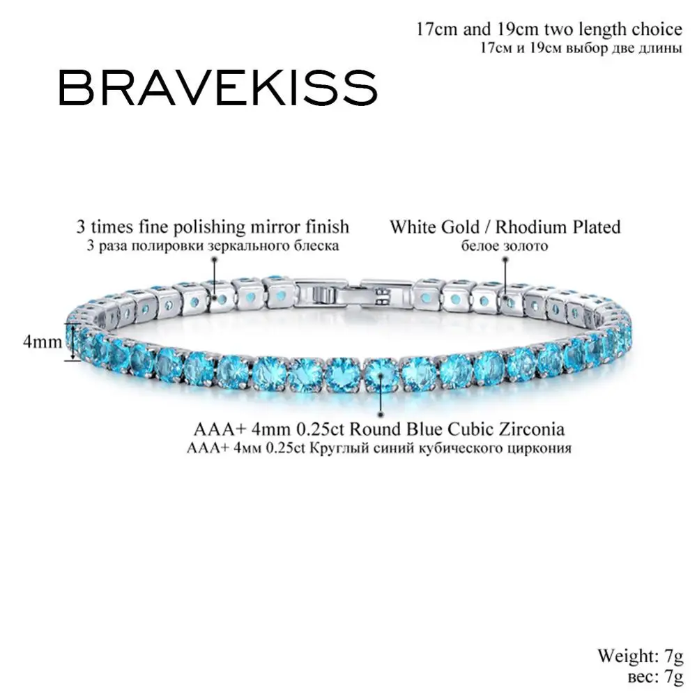 Женский теннисный браслет BRAVEKISS синий в стиле хип хоп с кубическим цирконием