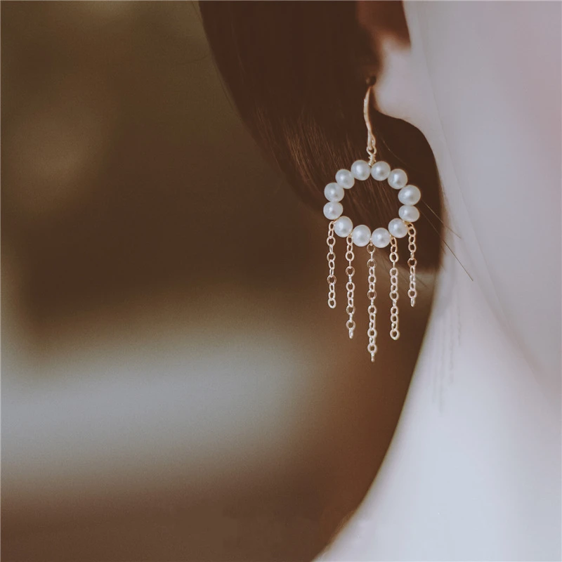 

Customize Natural Pearl Tassel Earring Gold Filling Handmade oorbellen Vintage Jewelry Not Fade Pendientes Boucle d'oreille