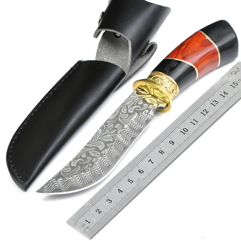 

PSRK Damascus Steel Blade wood Handle Survival Tactical Outdoor Camping Knife collection hunting knife