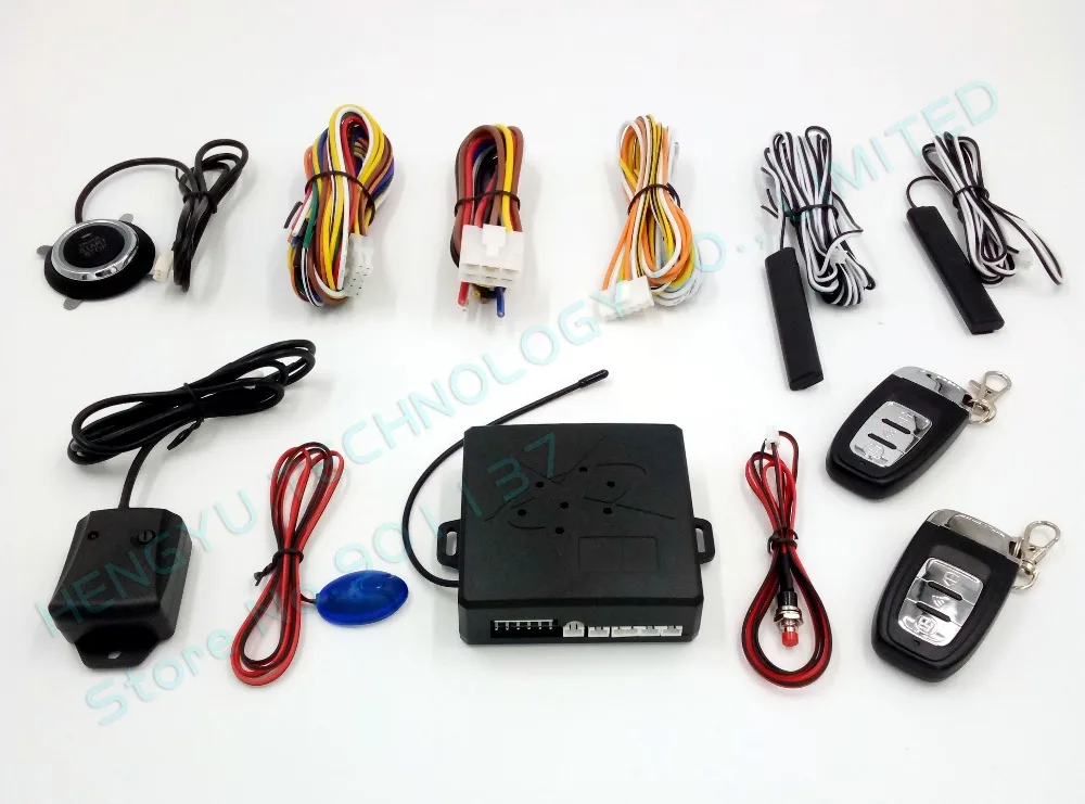 smart PKE passive keyless entry car alarm system remote engine start push button start stop button keyless HY-907 RM2A no siren