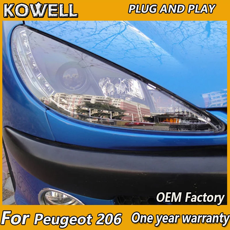 KOWELL автомобильный Стайлинг для peugeot 206 фары 2004-2008 peugeot 206 светодиодный фонарь DRL Объектив двойной луч H7 HID Xenon bi xenon len