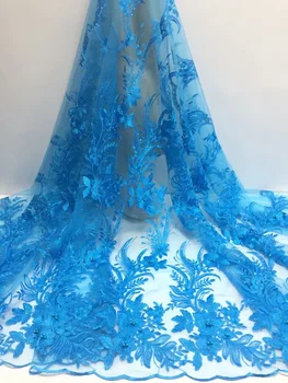 

African 3D Rhinestones Lace Fabric 2019 High Quality Lace French Beads Tulle Lace Nigerian Lace Fabrics For Wedding Multicolor