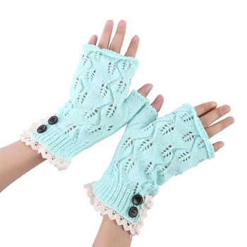 

Fashion Lace Gloves Christmas and A Half Finger Hollow Leaves Fingerless Ladies Womens Winter Warm Knitted Wool Gloves