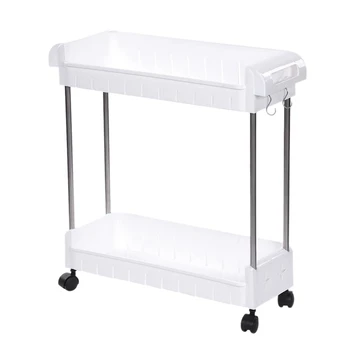 

Kitchen Storage Rack Shelf Slim Slide Tower Movable Assemble Plastic Bathroom Shelf Wheels Space Saving Organizer