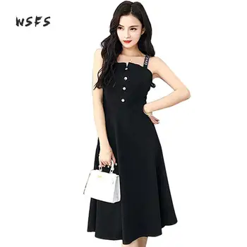 

Summer Black Dresses Letter Spaghetti Strapless Backless Womens Dress Office Ladies Vintage Sexy Party Midi Sundress Vestidos
