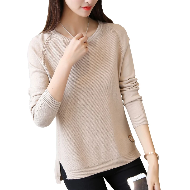 

Autumn And Winter Women Knitted Pullovers 2018 New Round Collar Raglan Sleeve Sweaters Women's Hem Split Bottom Shirt
