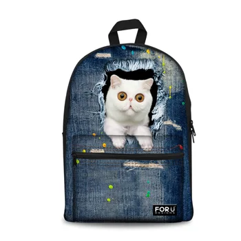 

New Fashion Women Canvas Travel Backpacks,3D Jeans Cat Pattern New Shoulder Bagpack School Book Bags For Girls Knapsack Rucksack