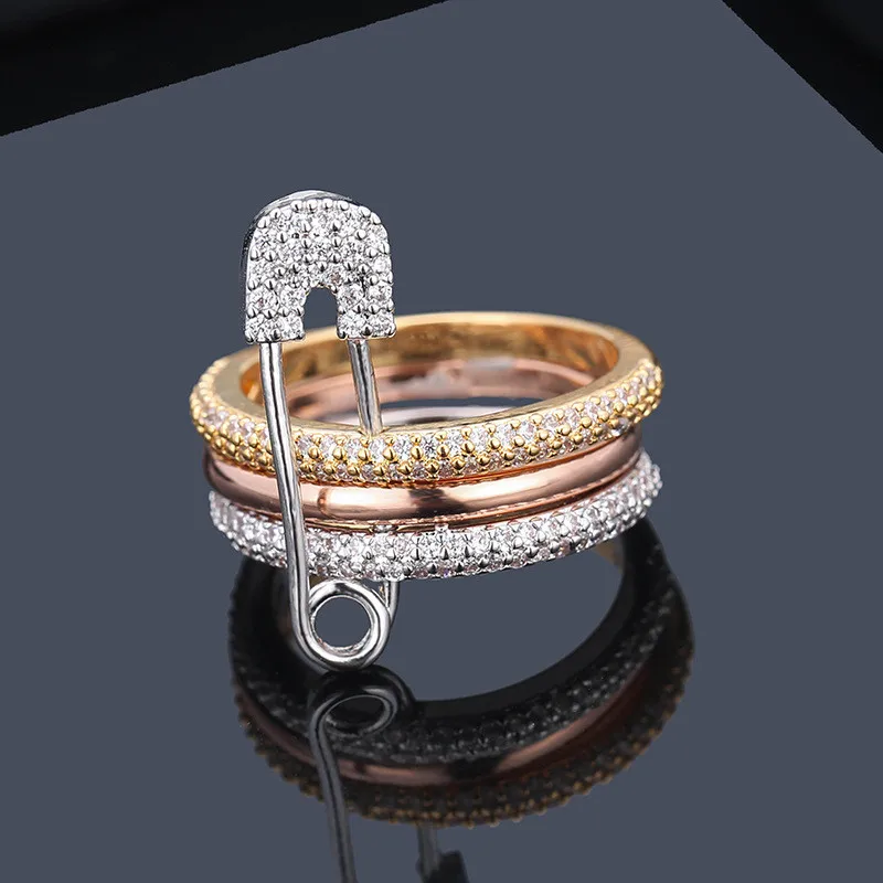 Креативные съемные кольца в форме булавки для женщин, серебро, розовое золото, Цвет Медь, циркон, набор колец, вечерние ювелирные изделия, anillos mujer