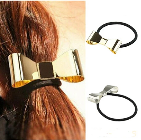 

Fashion Punk Polish Metal Bow Tie Hair Band Cuff Wrap Pony Tail Holder Headband Headwear Women 1NVR