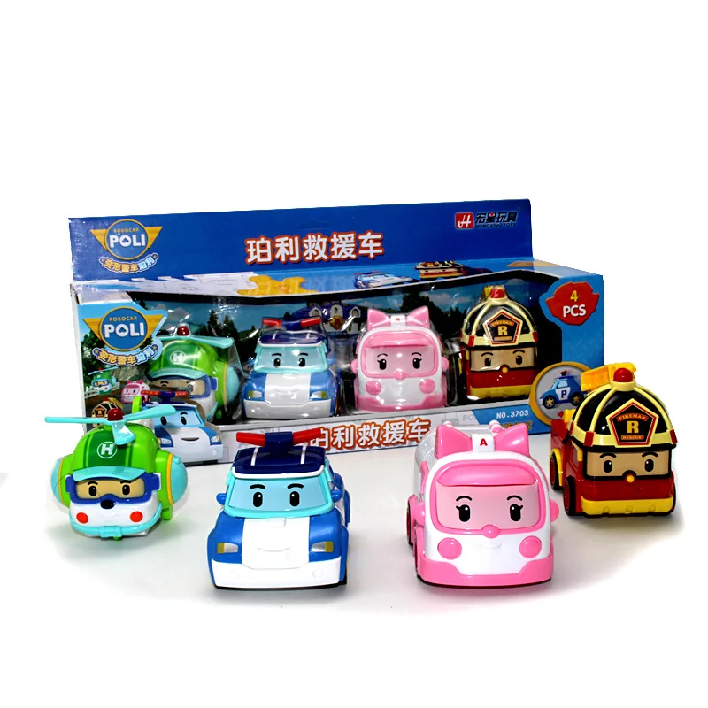 4 шт. Мальчик Poli RoboCar Poli инерционная машина Корея детские игрушки трансформация Аниме Фигурки игрушки для детей Playmobil