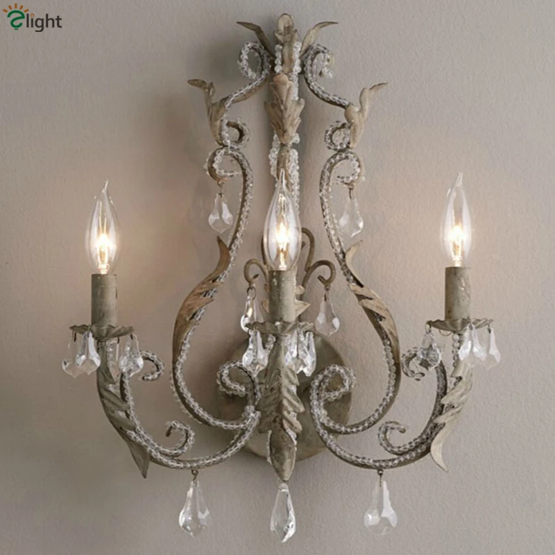 French Antique Finish Metal Led Wall Lamp Lustre Crystal Bedroom Led Wall Lights Loft Led Wall Light Fixtures Foyer Wall Sconce