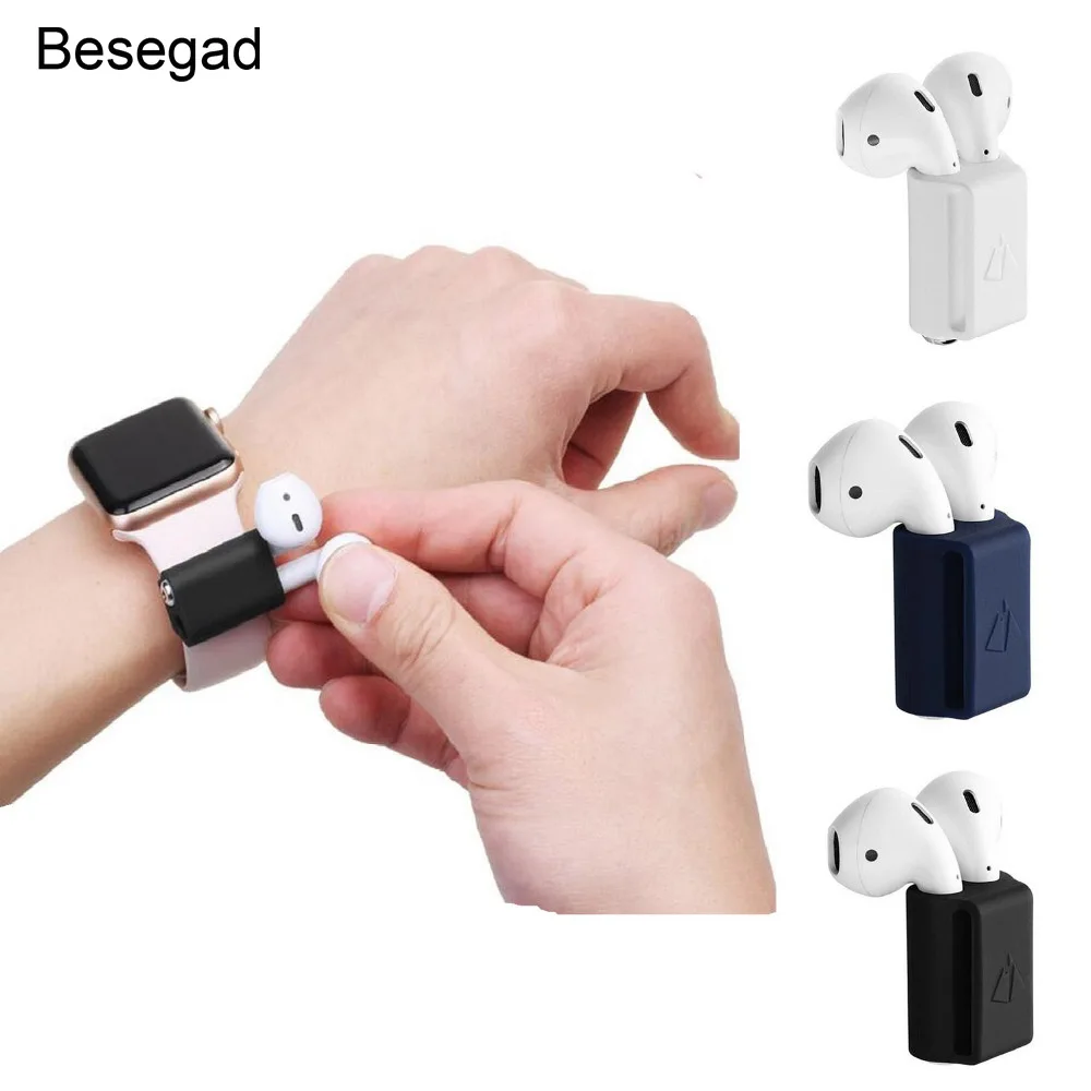 

Besegad Anti-lost Silicone Wireless Earphone Holder Strap Carrying Case Skin Cover for Apple AirPods Air Pods 1 2 Accessory