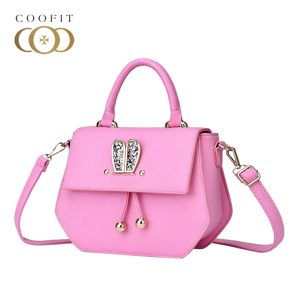 

Coofit Casual Women's Handbag With Glitter Bunny Ears PU Leather Crossbody Bags Fashion Lady Girls Rivet Shoulder Bag for Women