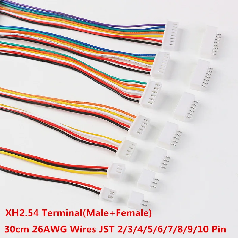 10 комплектов JST XH2.54 XH 2,54 мм 30 см длина провода 26AWG кабельный разъем 2/3/4/5/6/7/8/9/10/Pin шаг штекер и гнездо