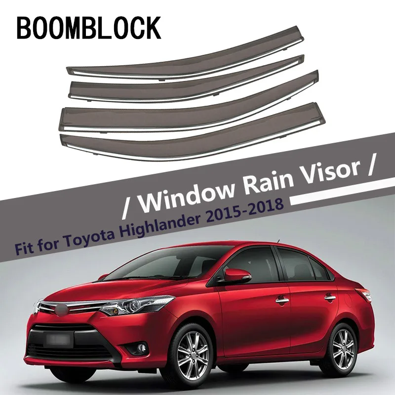 

BOOMBLOCK 4pcs Car Covers Window Visor Sun Rain Wind Deflector Awning Shield ABS For Toyota Vios 2014 2015 2016 2017 2018