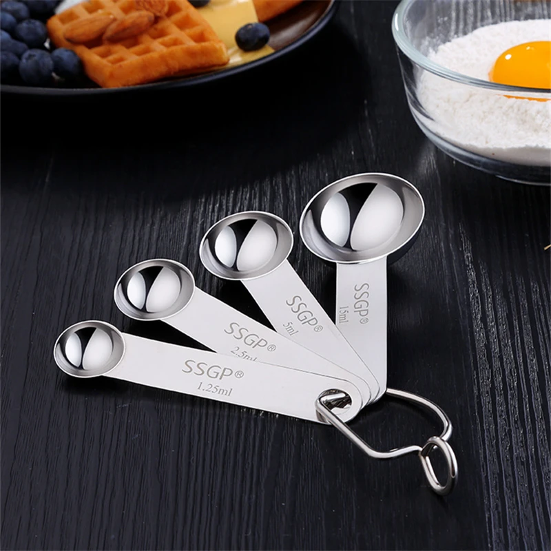 JINJIAN 4Pcs Stackable Stainless Steel Measuring Spoon Sets Folding