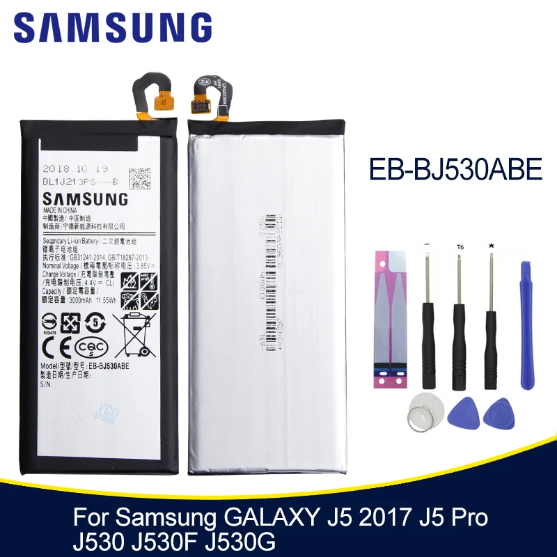 SAMSUNG Original Battery EB-BJ530ABE 3000mAh for Samsung Galaxy J5 2017 /J5 Pro J530 J530F J530G Polymer Lithium Battery + Tools