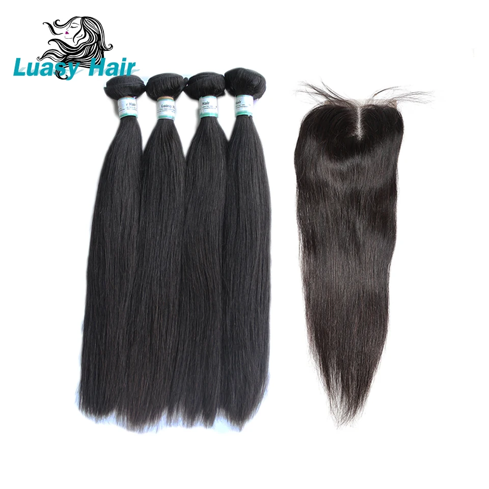 

Luasy Brazilian Straight Hair 4 Bundles With Lace Closure 100% Remy Human Hair Bundles With Closure Total 5Pcs/Lot Free Shipping
