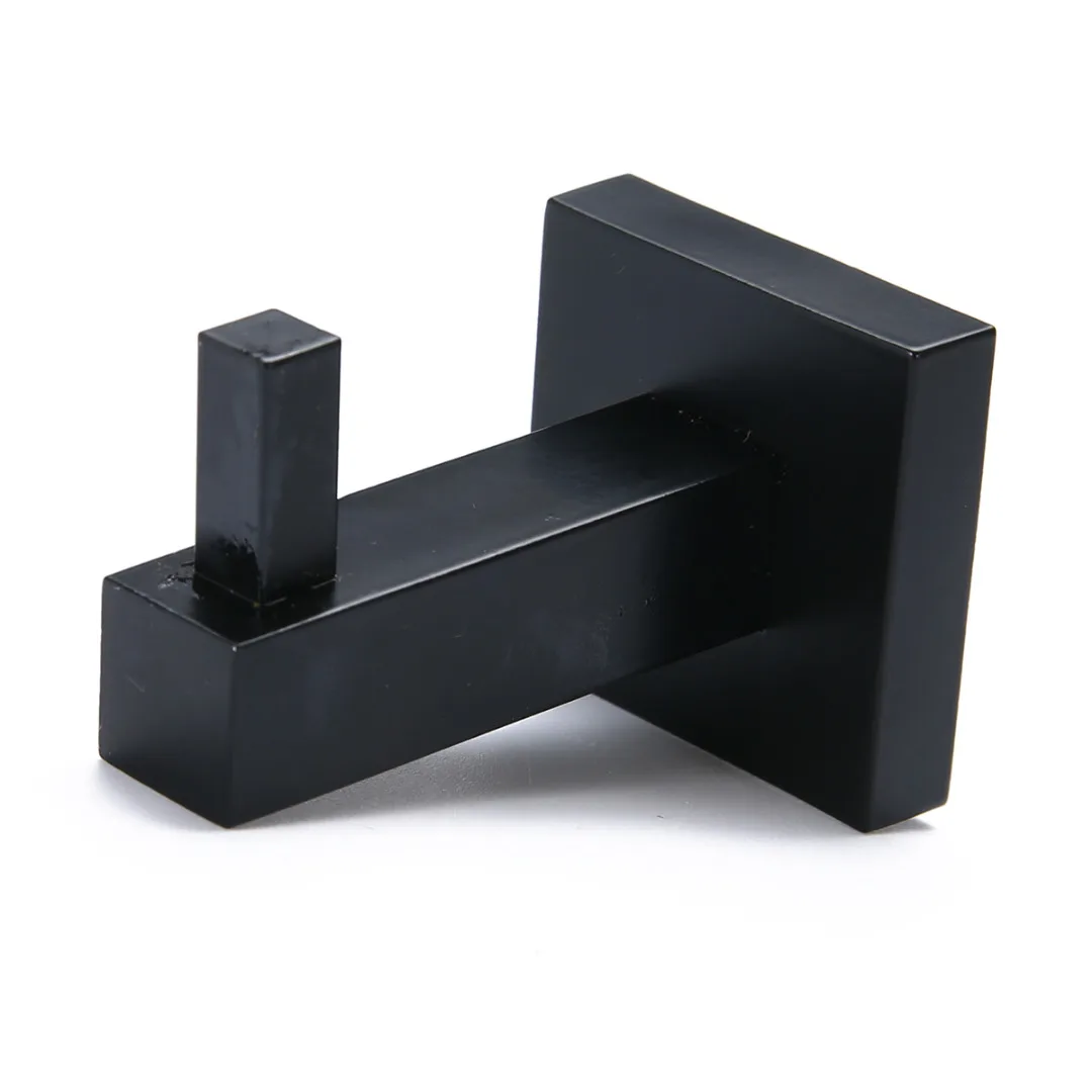 Stainless Steel Square Robe Hook Wall Mount Towel Hook Bathroom Rack Rail Tissue Roll Toilet Holder Door Hanger Black