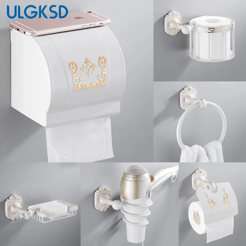 ULGKSD аксессуары для ванной комнаты алюминиевый держатель для туалетной бумаги цвета слоновой кости W/кольцо для полотенец мыльницы Para аксессуары для ванной комнаты