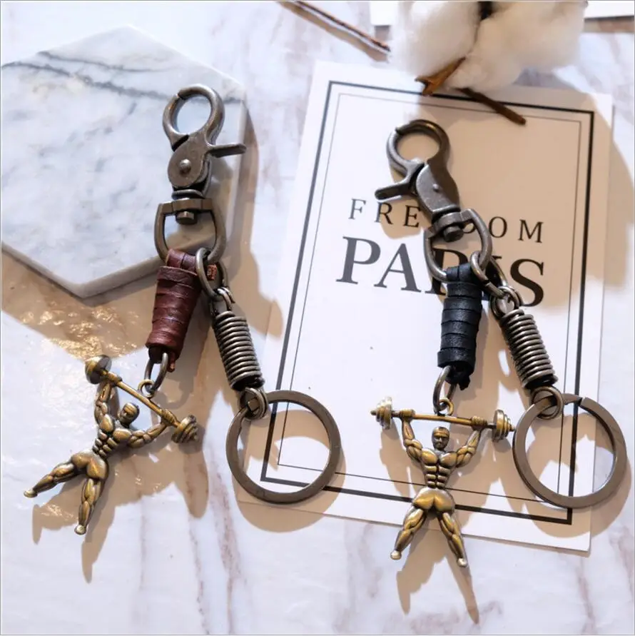 

Fashion Men's Leather + Metal Fitness Key Chain Ring Holder Waist Hanged Keyholder Metal Car Detachable Keychain Accessories