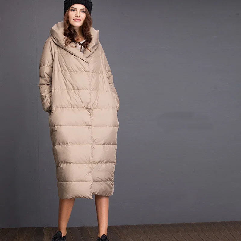 

European Snow Wear Long 2019 Winter Coat Women Tops 90% White Down Jacket Female Loose Plus Size Multicolor Casual Parka QH091