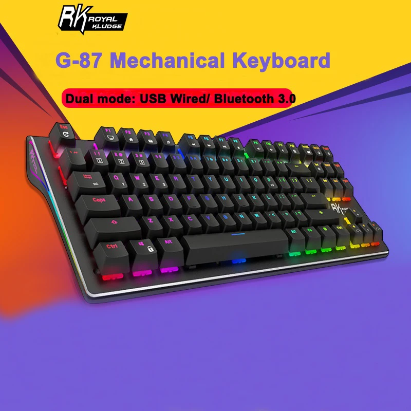  Royal Kludge RK G-87 87keys Wireless bluetooth 3.0 USB Wired Dual Mode Mechanical Gaming Keyboard B