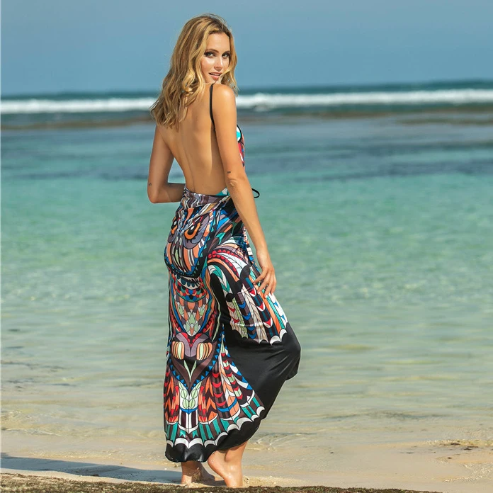 Шифоновый длинный кафтан с принтом халат De Plage Sarong купальный костюм пляжная