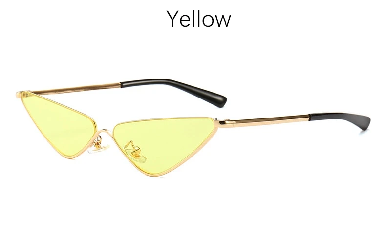 Новинка, модные брендовые дизайнерские солнцезащитные очки кошачий глаз, женские Ретро Винтажные маленькие кошачьи глаза, металлические прозрачные очки, треугольные солнцезащитные очки с УФ-защитой - Цвет линз: Yellow