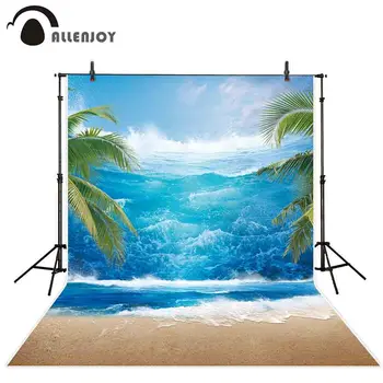 

Allenjoy photography background beach wave ocean Sky plam tree Summer backdrops for photos photozone photocall photobooth