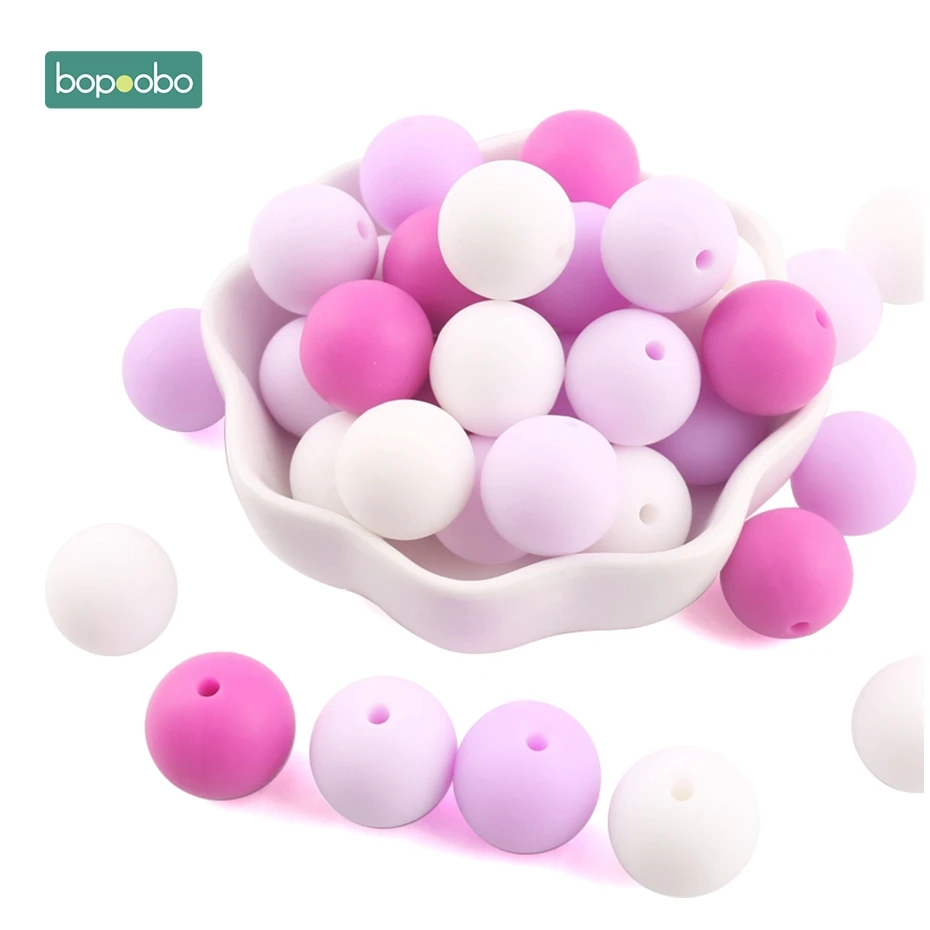 cheap Bopoobo 20pc Silicone Teether Bead Food Grade Teething Purple Series Baby Bites Toys DIY Jewelry Beads Baby Teether 15mm