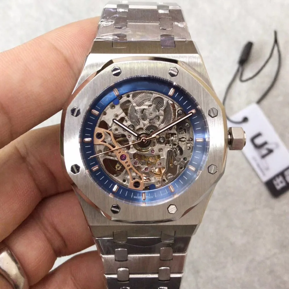 

New Luxury Royal Oak Men Ap Watch Automatic Mechanical Full Hollow Dial Stainless Steel Watches Tourbillion Male Wristwatches