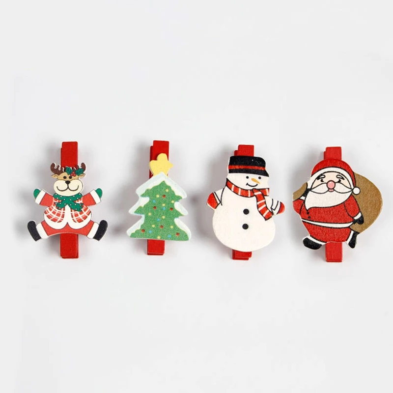 

6pcs/set Santa Claus Christmas Wood Clips Photo Paper Clothespin Christmas Party Decoration