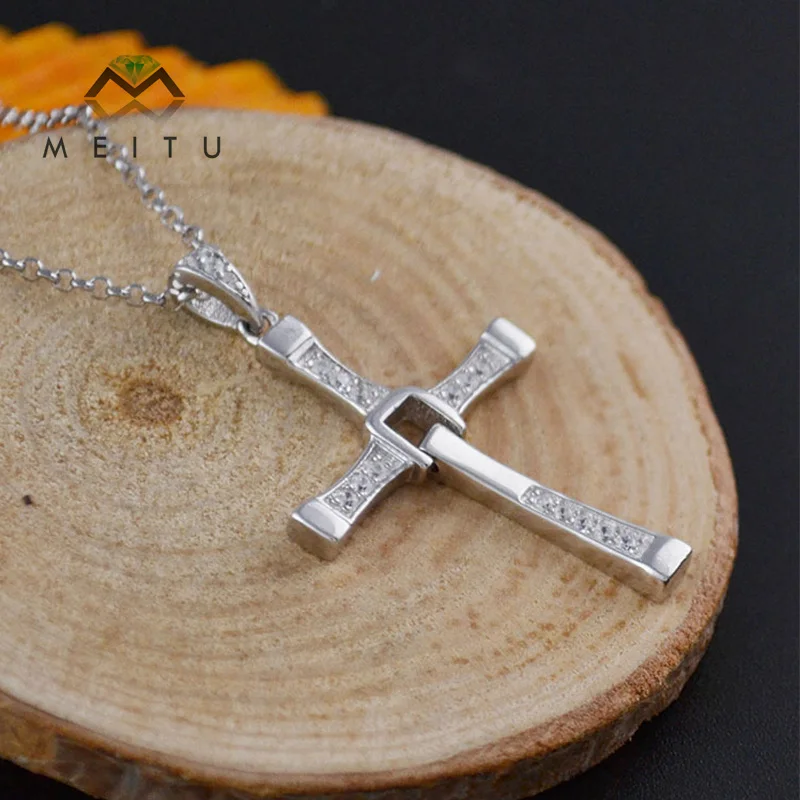 

925 Sterling Silver Necklaces Men Fashion Jewelry Link Chain Zircon Necklace Cross Cool Pendants Anniversary Party Gift N-64