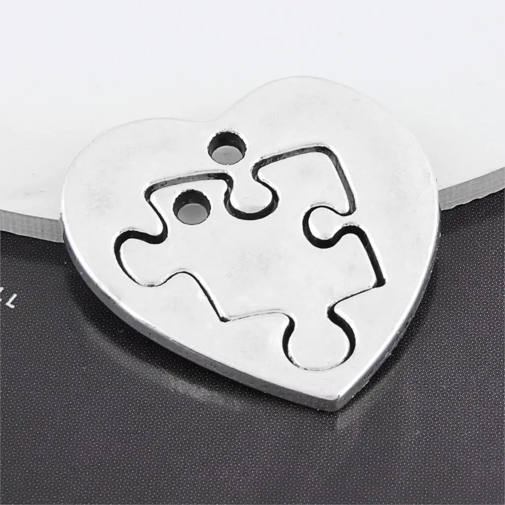 

5Sets Antique Sliver Heart Shaped Puzzle Charms Making Jigsaw Tag Couple Pendant Necklaces Choke Jewelry Handcraft 27X26mm A3221