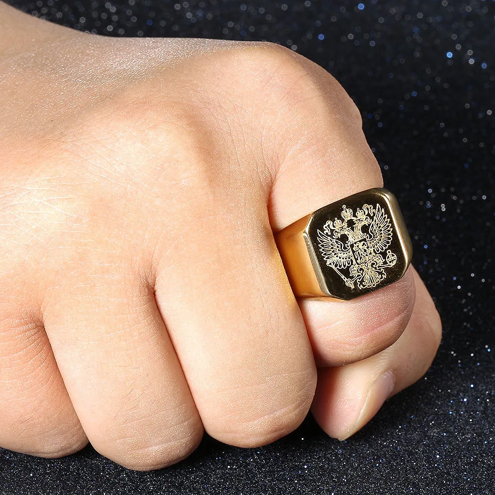 Punk Style Retro Double Eagle Logo Ring Jewelry Stainless Steel Men