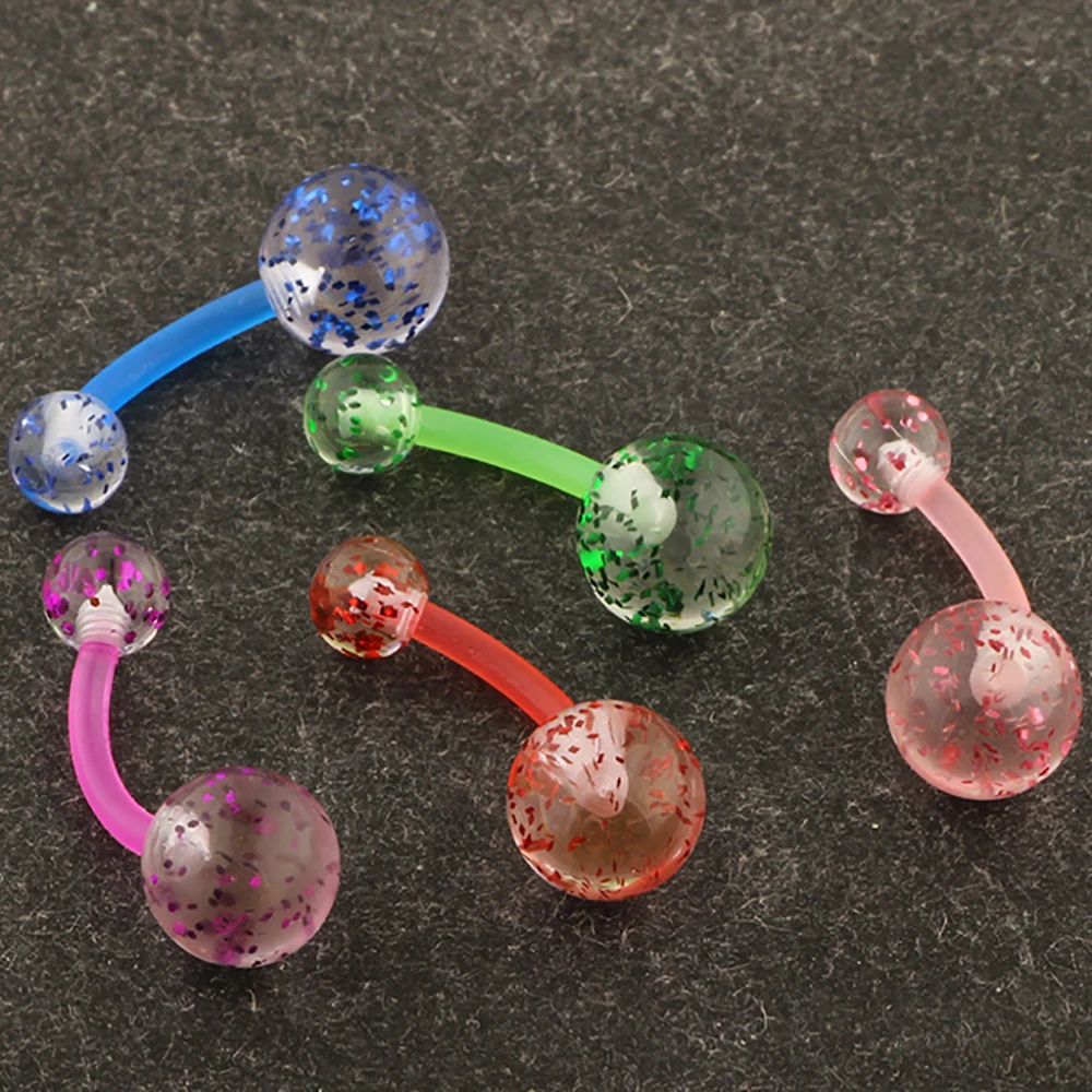 

TIANCIFBYJS Flexible Bioplast UV Glitter Color balls ring Bioflex all plastic flexible Belly Navel 14g Body Piercing 100/200pcs