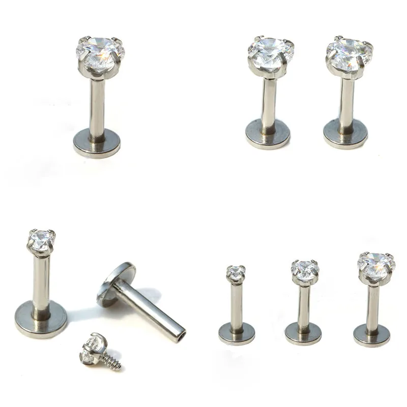 

1Pc CZ Gem Labret Lip Stud Rings Earrings Ear Helix Lip Piercing Flat Nose Ring Cartilage Tragus Pircing