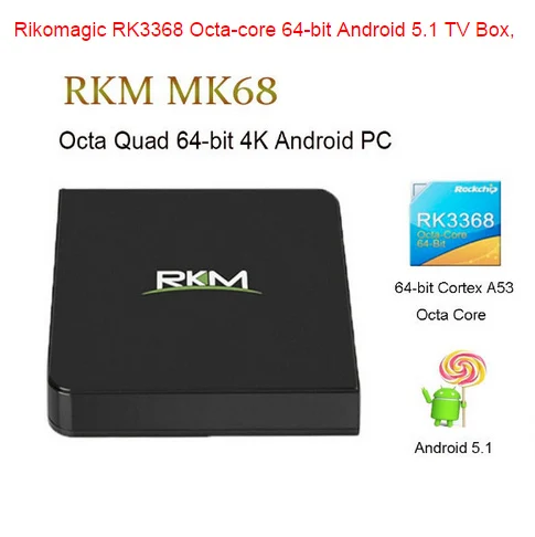  RKM MK68 Android 5.1 4K Android TV Box RK3368 Octa Core 2G/16G 802.11AC 5GHz 1000M LAN XBMC DLNA Miracast H.265 Bluetooth4.0 