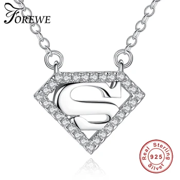 

FOREWE Authentic 100% 925 Sterling Silver Superman Letter S Pendants Necklaces for Women Girls Christmas Gift Fashion Jewelry