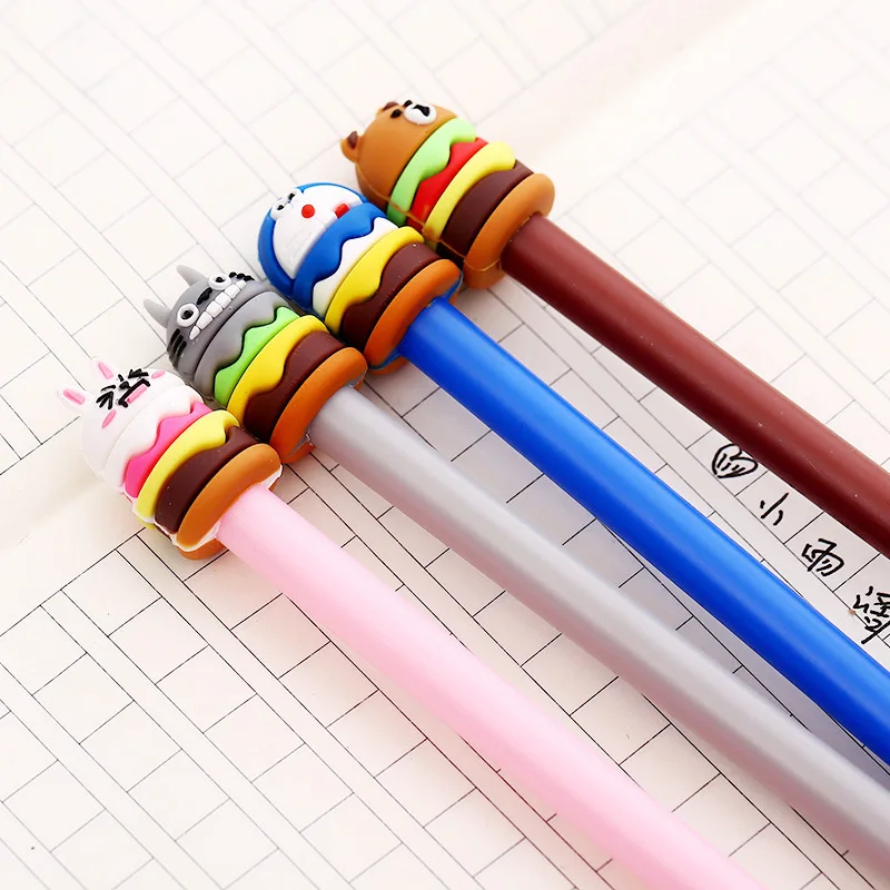

1Pcs 2019 Hot Sale Novelty Cartoon Cute Cake hamburger Animals Totoro Gel Pen Ink Marker Pen School Office Supply Gift Pen E0621