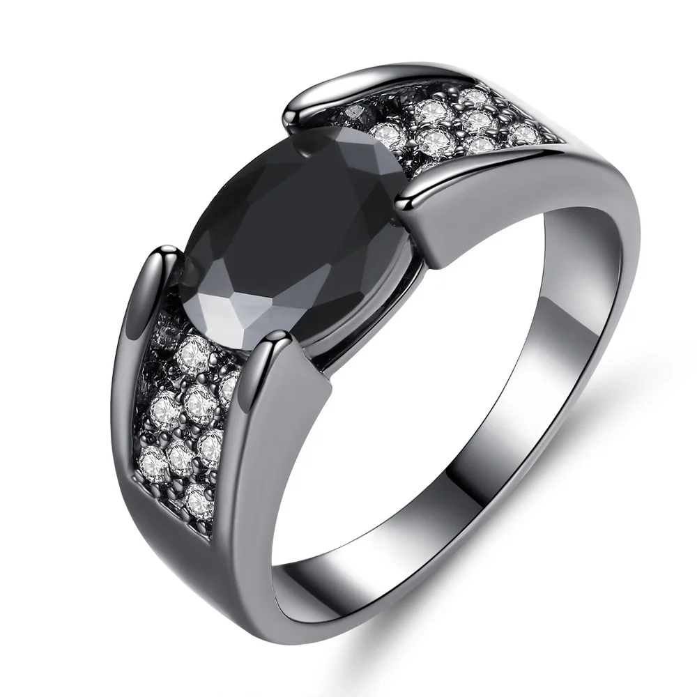 Black and White Crystal Engagement Promise Wedding Band