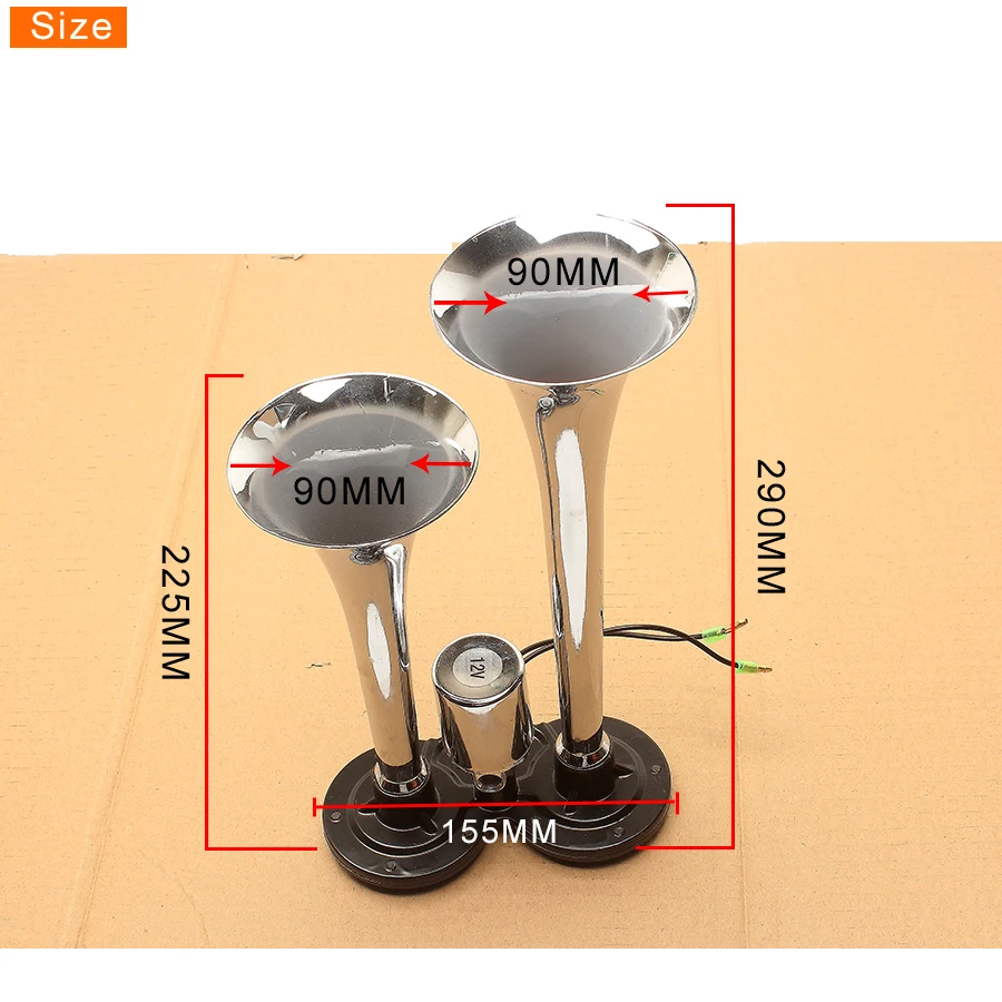1 шт. супер громкий 12 В/24 В сирена хром Электрический Воздушный Рог Грузовик Поезд Автомобиль лодочный рожок 2 трубы труба Claxon с большим электромагнитным клапаном