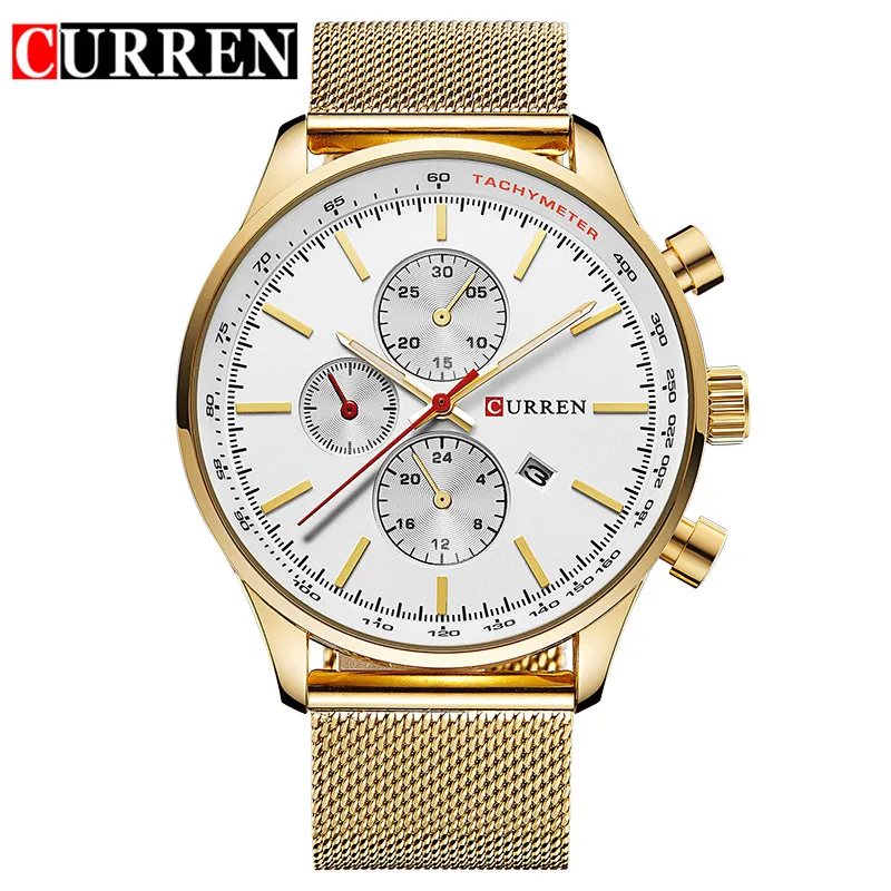  CURREN Dress men Watches Top Brand Luxury Mesh Band Watch Ultra Thin Dial black Designer Quartz Wristwatch reloj hombre 2016