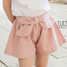 Футболки для девочек ясельного возраста летние резинка на талии свободные замшевые короткие штаны модные розовые и зеленые шорты с бантом для маленьких девочек одежда для детей